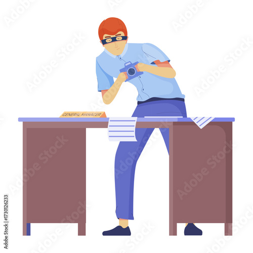 Paparazzi Photographer Sneaking and Taking Photos from Behind a Desk