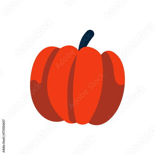 Simple orange pumpkin with dark stem, isolated on a white background, perfect for autumn themes