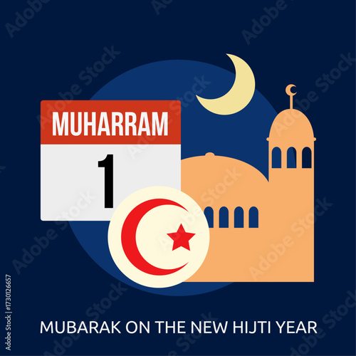 Islamic New Year Muharram 1 Mubarak On The New Hijri Year With Crescent Moon Mosque
