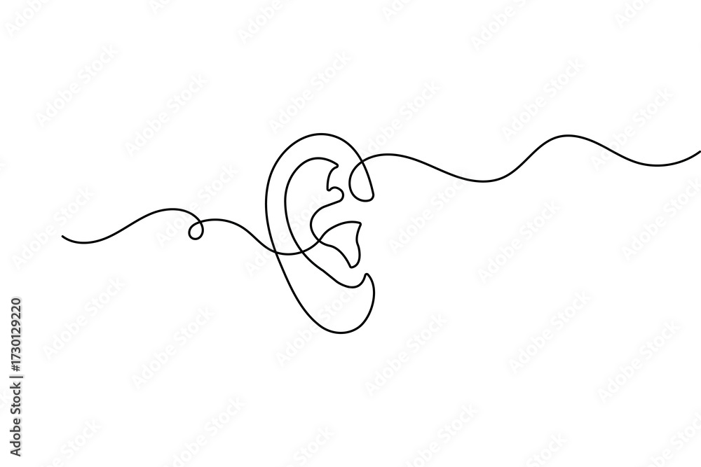 Obraz premium Human ear outline in simple continuous one line drawing minimalist style vector illustration 