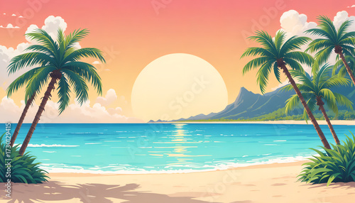 Fototapeta Naklejka Na Ścianę i Meble -  tropical beach with palm trees