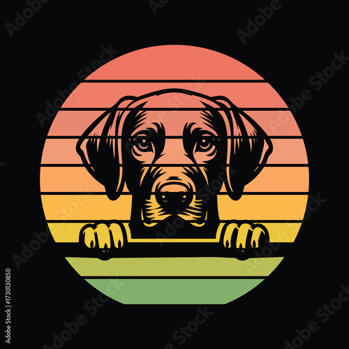 Vizsla Dog Peeking Sunset Vintage Retro Dog Lover