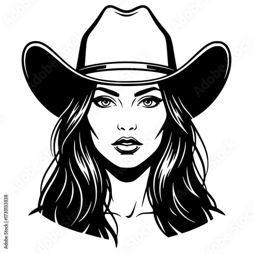 Beautiful cowgirl with long hair wearing a cowboy hat, western, cowgirl, female, beauty, fashion