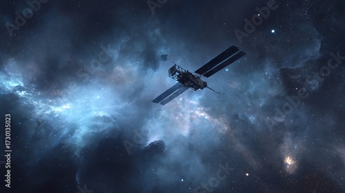 Wallpaper Mural A Detailed Rendering of a Satellite Traversing the Vast Expanse of Space, Bathed in Nebular Light. Torontodigital.ca