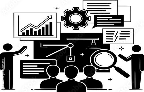 Analysis, statics, engineering, Data Science, and people team icon set vector