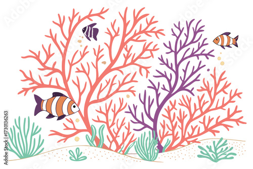 Vibrant underwater coral reef seamless repeating vector pattern for marine life and ocean themed designs