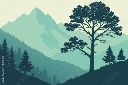 Majestic mountain range silhouette with layered gradient background for advertising and banners