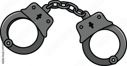 Handcuffs illustration symbolizing law enforcement and security concept in simple black and gray vector design 