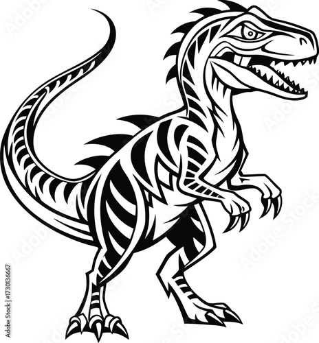 Black and white tribal style dinosaur illustration 1