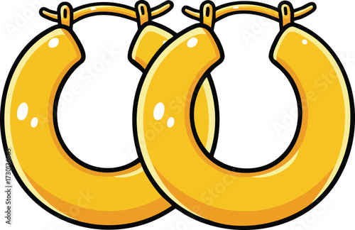 Golden hoop earrings pair shiny jewelry accessory vector illustration for fashion style and design 