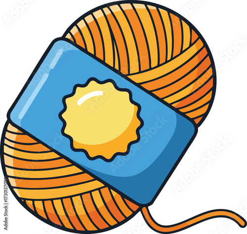 Orange Yarn Ball with Blue Label Knitting Supply for Craft and Hobby Enthusiasts Vector Illustration 