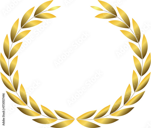 Elegant gold laurel wreath icon. A circular frame symbolizing victory, achievement, and honor. Isolated vector design for awards