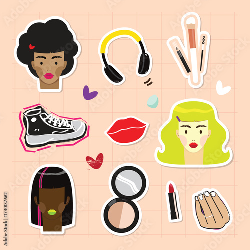 beauty make up sticker clip art vector cosmetic set
