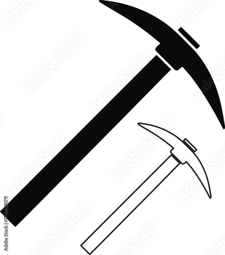 Black pickaxe and outline pickaxe on white tool