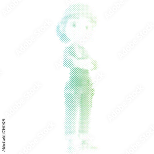 Halftone dots pattern gradient of An engineer woman builder uniform in gradient