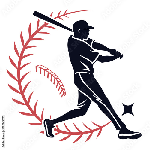 Silhouette of a baseball player hitting a ball