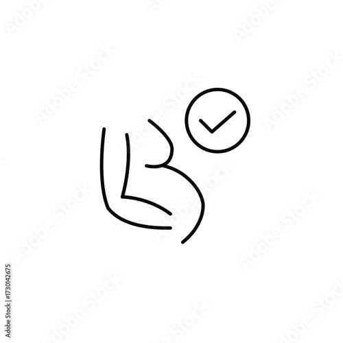 Pregnant woman and checkmark. Maternity checkup and healthcare. Pixel perfect, editable stroke vector icon