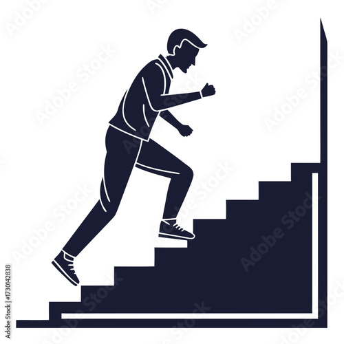 Illustration of a man climbing stairs in silhouette