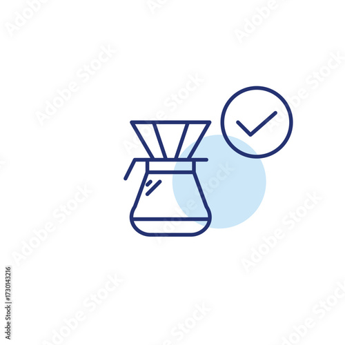 Filter coffee and checkmark. Coffee shop, barista menu. Pixel perfect, editable stroke vector icon