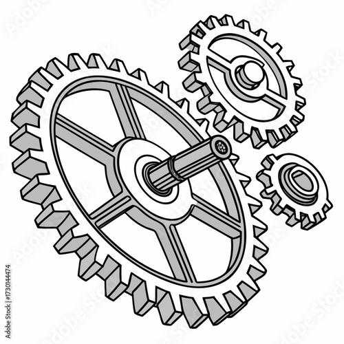 A detailed illustration of interlocking gears and a central shaft representing mechanical engineering teamwork and complex systems in a clean graphic style