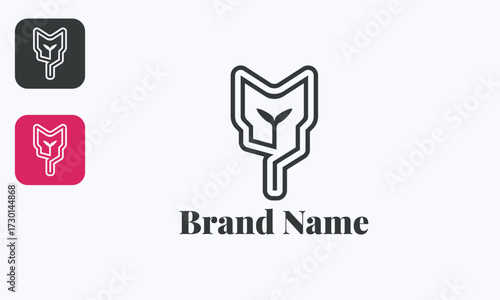 Letter M seed sprout tree concept vector logo, black isolated on white background