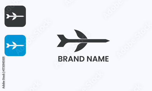 Flying fish airplane concept vector logo, unique creative design black isolated on white background