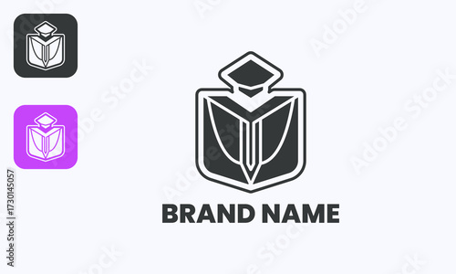 Education logo book with graduation hat vector, simple elegant abstract design template for academic business, learning platform and creative projects