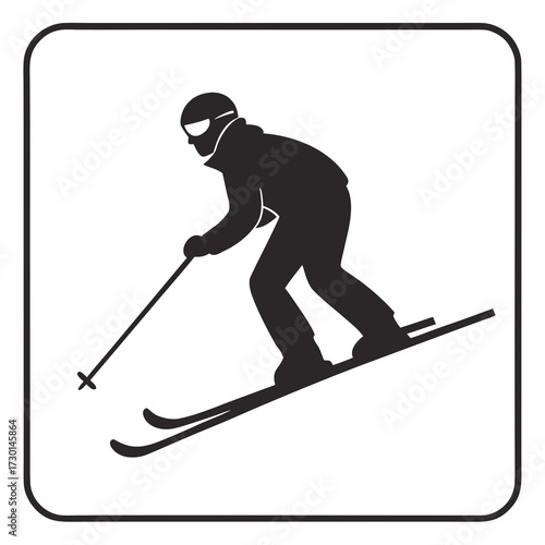 A skier silhouette in motion, , with a square border