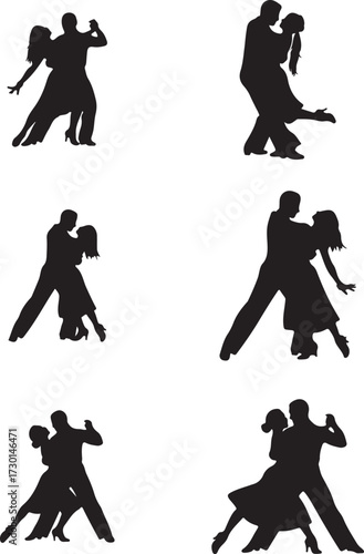 Ballroom Dance Couple Silhouette Vector Set: Tango, Waltz, and Social Dance Figures Collection.