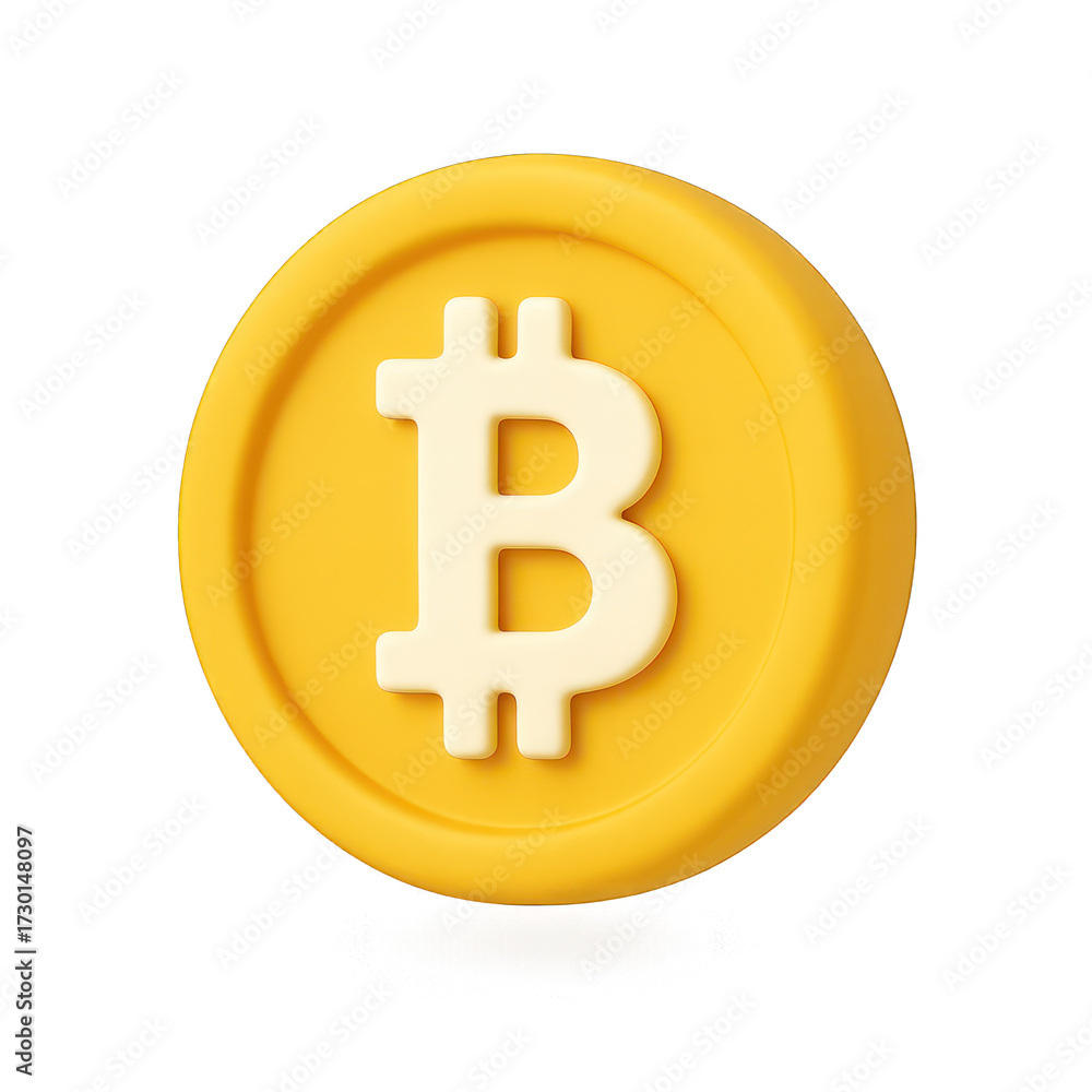 Obraz premium Bitcoin symbol in a bright yellow coin design with a smooth matte finish