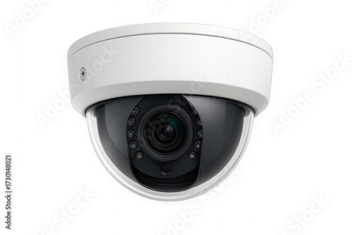 Security camera mounted on ceiling for surveillance in modern building setting