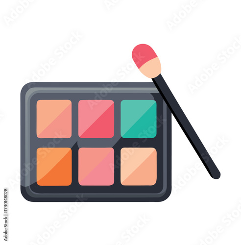 Flat design eyeshadow palette and brush illustration