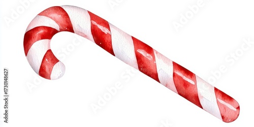 A festive watercolor illustration of a classic candy cane. A joyful holiday artwork featuring a traditional peppermint stick perfect for seasonal greetings printable decoration