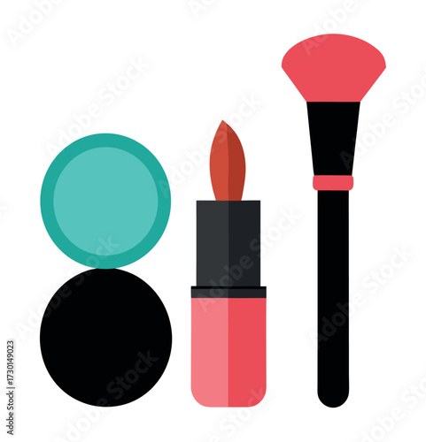 Cosmetic makeup set with lipstick brush and powder
