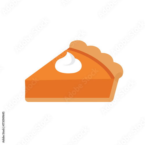 Stylized slice of orange pie with crust edge and white whipped cream topping