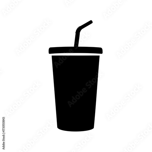 Black silhouette of a soda cup with straw, simple vector icon