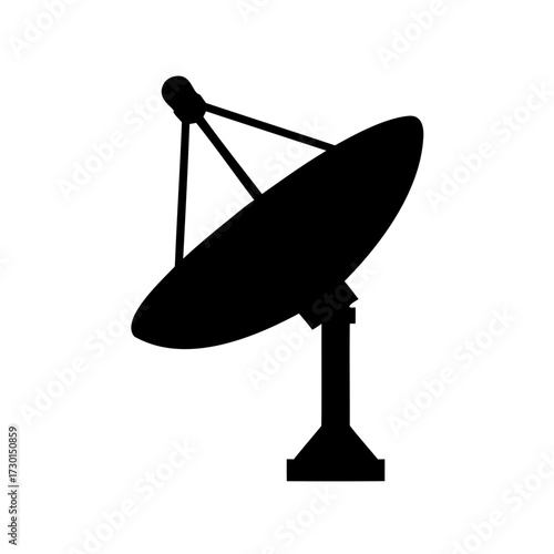 Monochrome illustration of a satellite dish for receiving signal from space