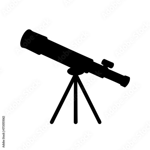 Silhouette of a telescope on a tripod stand, for astronomy exploration