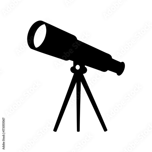 Black and white silhouette of a telescope on a tripod stand
