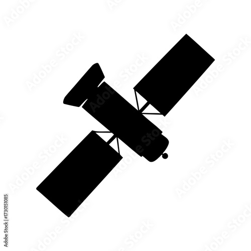 Simple and modern black silhouette of a satellite orbiting in space vector