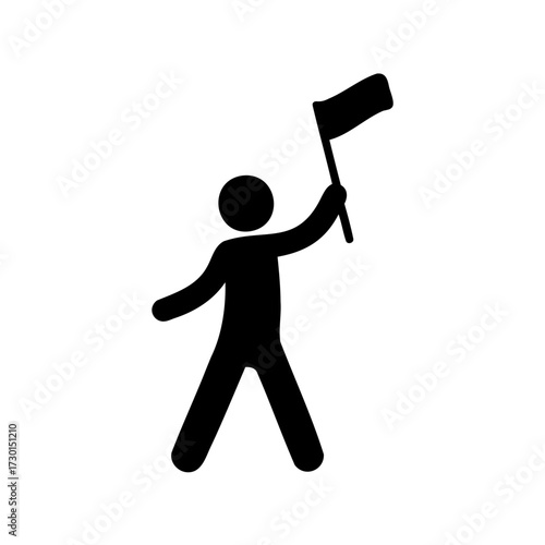 Silhouette of a person holding a flag, symbolizing victory or patriotism