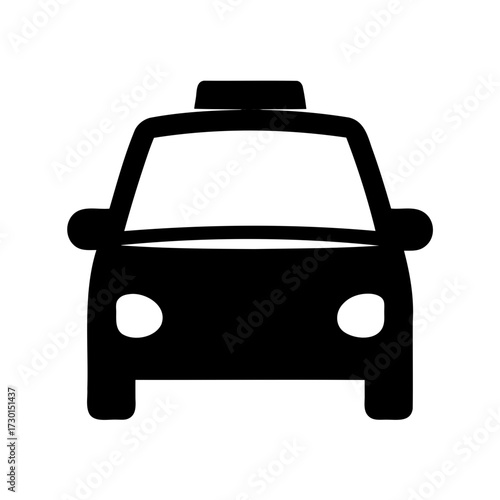 Simple black silhouette vector graphic of a taxi viewed from the front