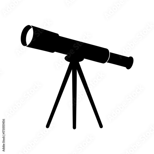 Black Silhouette of a Telescope on a Tripod, Designed for Astronomical Observation
