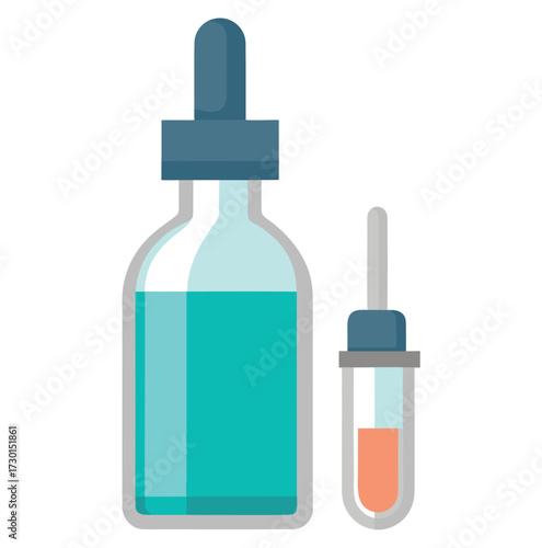 Glass serum dropper bottle with medical liquid