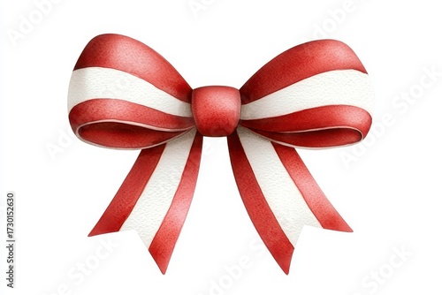 a whimsical Christmas bow clipart candy cane stripe watercolor illustration red and white isolated on white background. Festive xmas ribbon graphic peppermint swirl hand painted