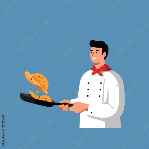 Chef tossing pancake
