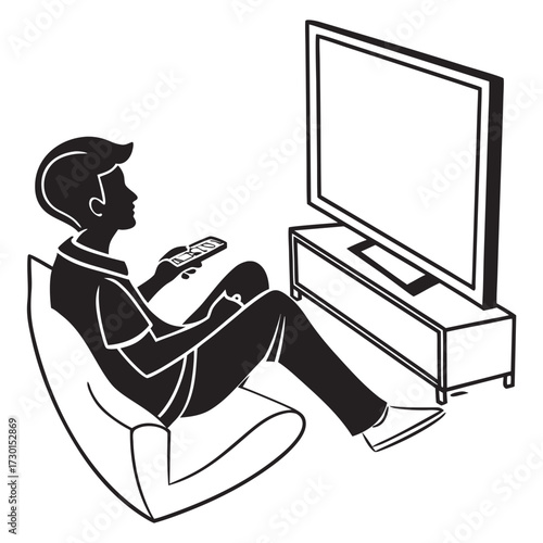 Person watching television in vector art style