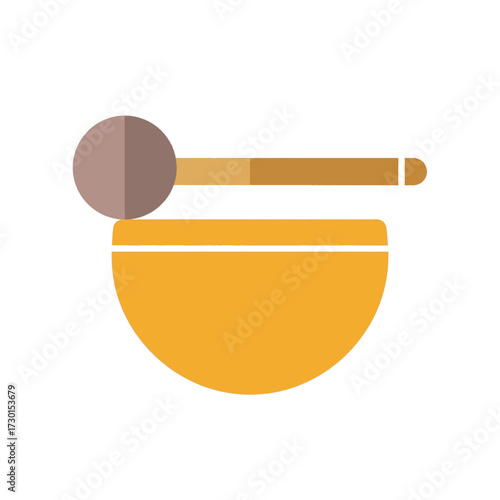 Stylized graphic of a yellow bowl and a brown wooden ladle, symbolizing cooking, nutrition, and healthy eating practices in a clean, modern aesthetic