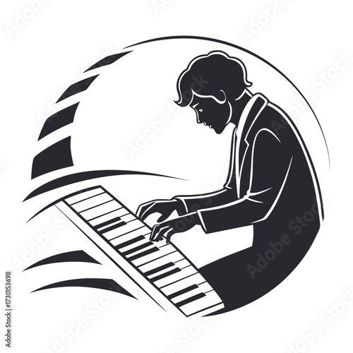 Silhouette of a pianist playing a piano