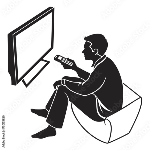 Silhouette of a man watching television